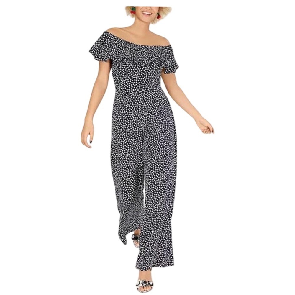 Betsey Johnson Navy and White Off-Shoulder‎ Jumpsuit - Picture 2 of 9